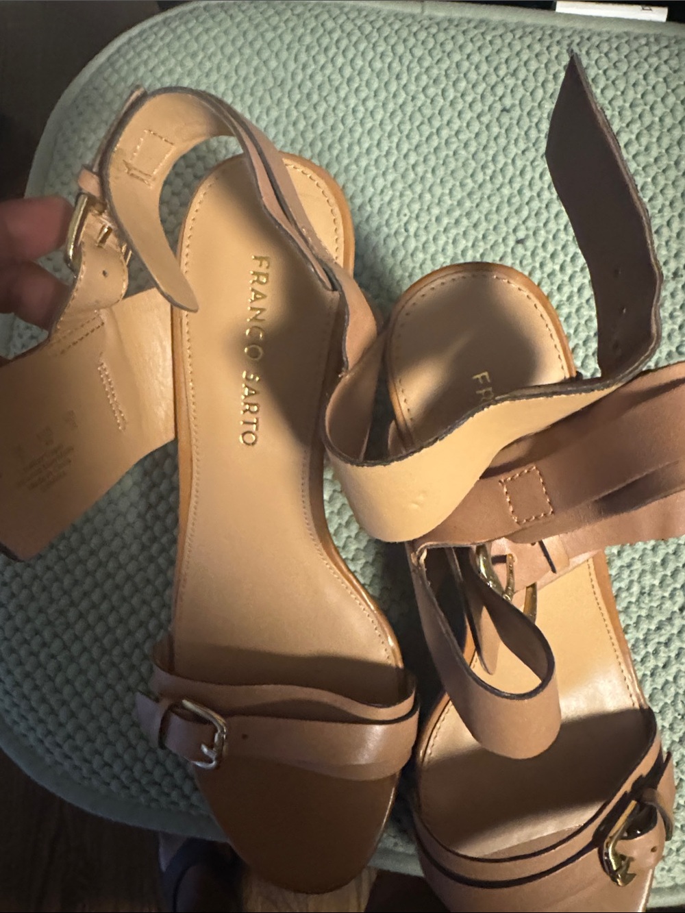 Franco Sarto Cognac Leather Strappy Ankle Sandals